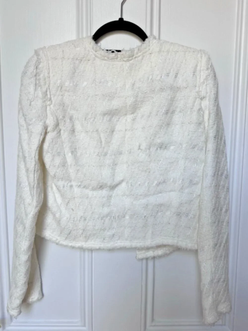 IRO Paris White Lubna Tweed Fringe Collarless Cropped Jacket Blazer Size 32 / 0